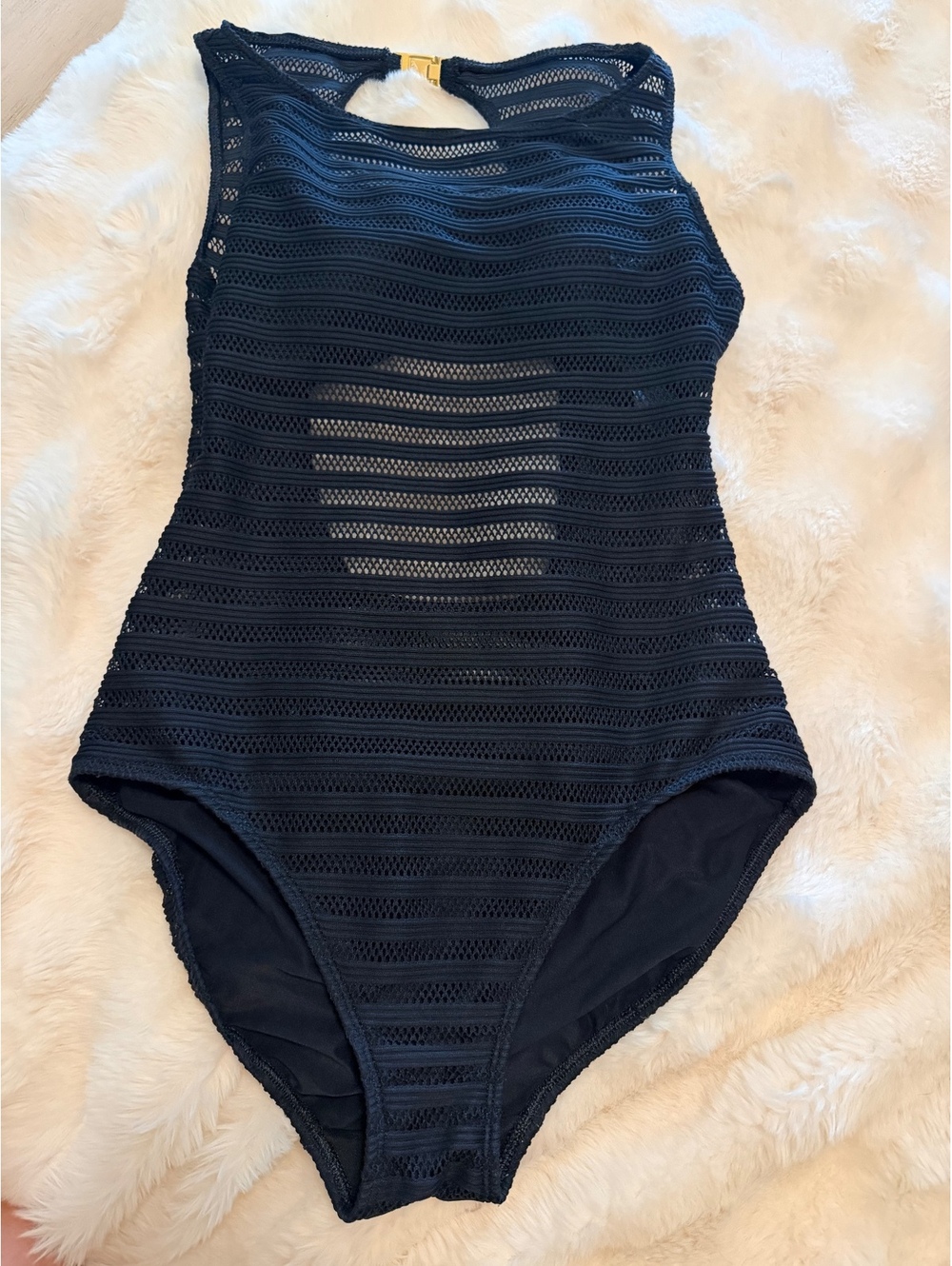 Lauren Ralph Lauren Black Mesh One Piece Swimsuit Size US 8